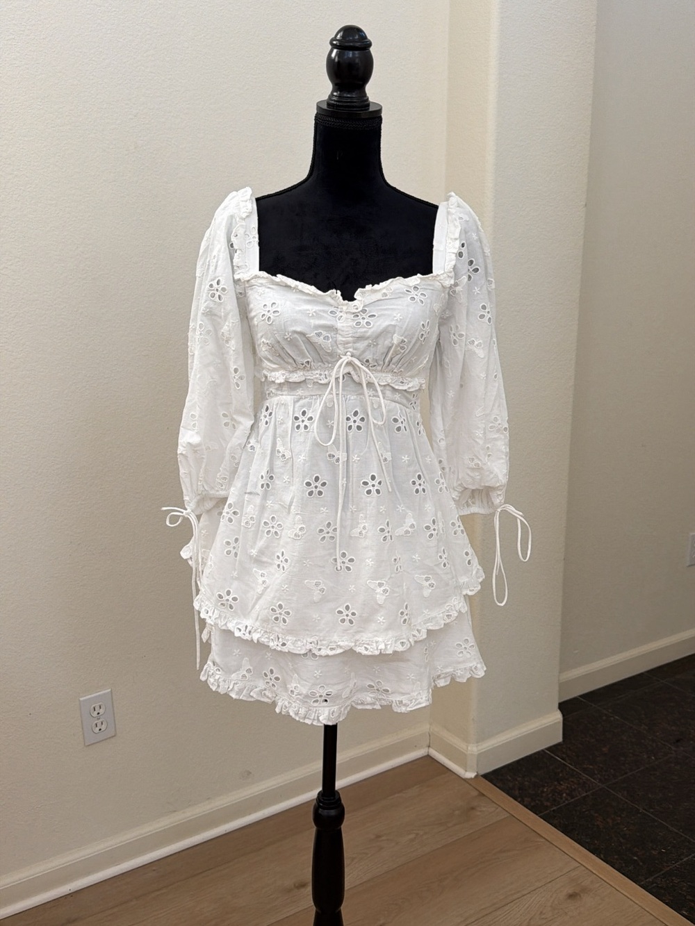 For Love & Lemons Fletcher White Eyelet Mini Dress Size S